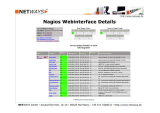 http://www.netways.de


                    Nagios Webinterface Details




NETWAYS GmbH § Deutschherrnstr. 15-19 § 90429 Nürnberg § +49 911 92885-0 § http://www.netways.de
 