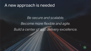 Be secure and scalable.
Become more flexible and agile.
Build a center of app delivery excellence.
A new approach is needed
11
 
