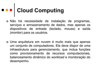 Hoje: Cloud Computing, SOA, etc.	Fonte: [NIST, 2009]Evolução da Computação