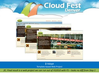 2 Adapt
                                 Template-based Web Project
2C. Final result is a web project we can run out of VS2010 with F5 – looks no diff from Step 1
 