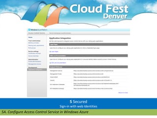 5 Secured
                                   Sign-in with web Identities
5A. Configure Access Control Service in Windows Azure
 