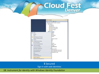 5 Secured
                                 Sign-in with web Identities
5B. Instrument for identity with Windows Identity Foundation
 