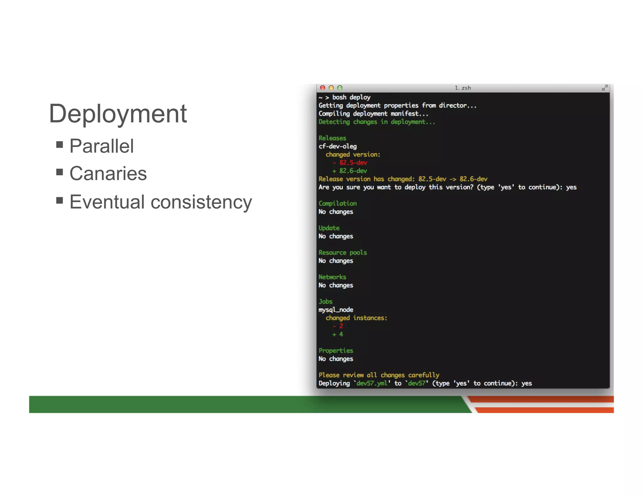 Deployment
§  Parallel
§  Canaries
§  Eventual consistency
 