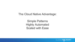 The Cloud Native Advantage:
Simple Patterns
Highly Automated
Scaled with Ease
 