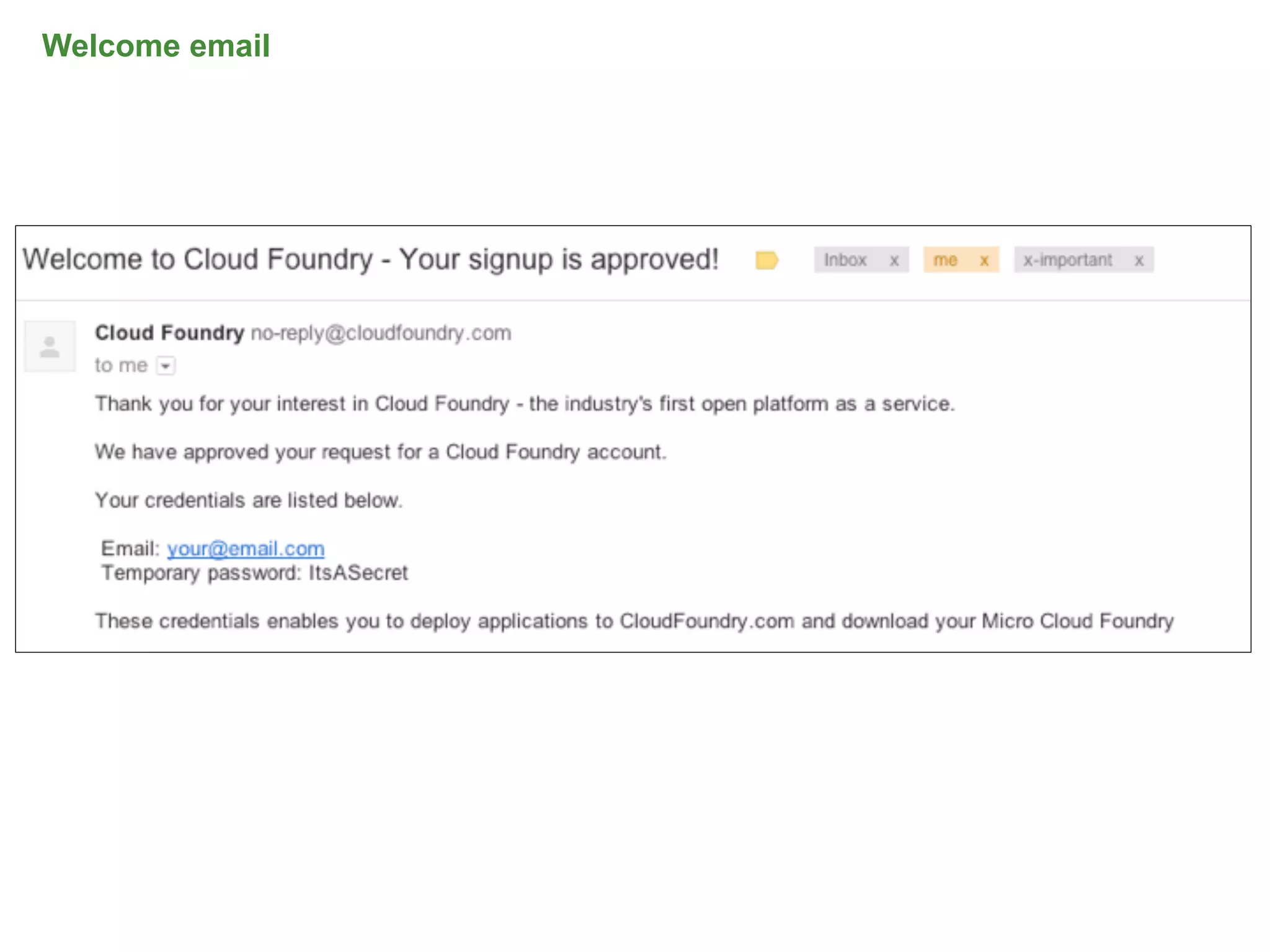 Welcome email




                31
 