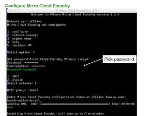 Configure Micro Cloud Foundry




                                Pick password




                                                65
 