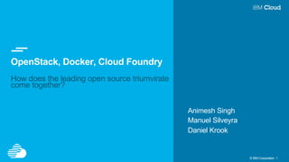 © IBM Corporation 1
OpenStack, Docker, Cloud Foundry
How does the leading open source triumvirate
come together?
Animesh Singh
Manuel Silveyra
Daniel Krook
 