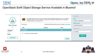 OpenStack Swift Object Storage Service Available in Bluemix! 
9 © 2014 IBM Corporation 
 