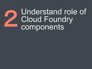 Understand role of
Cloud Foundry
components
 