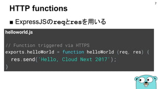 HTTP functions
■ ExpressJSのreqとresを用いる
7
 