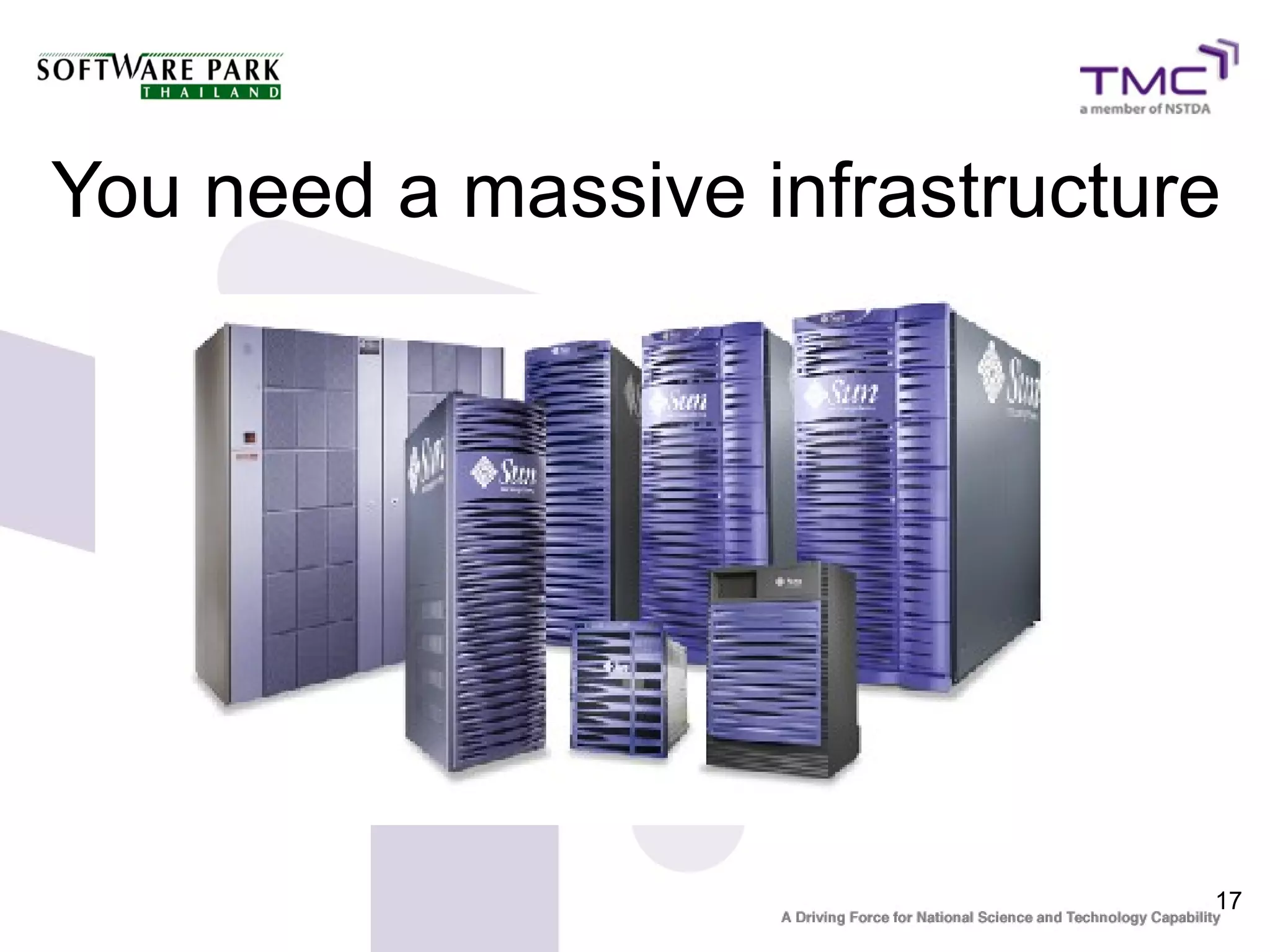 You need a massive infrastructure




                                17
 