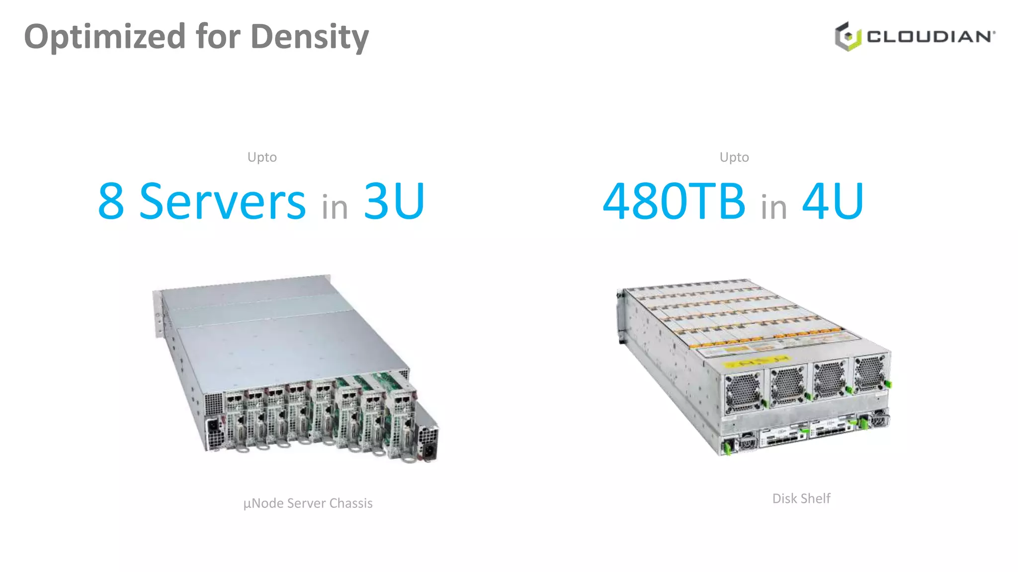 Optimized for Density
Upto
8 Servers in 3U
Upto
480TB in 4U
µNode Server Chassis Disk Shelf
 