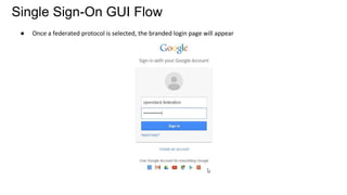 ● Once a federated protocol is selected, the branded login page will appear
Single Sign-On GUI Flow
 