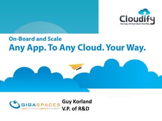 aces Cloudify
n Any Cloud, Your Way




        February 2012

                        Guy Korland
                        V.P. of R&D
 