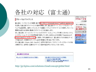 各社の対応（富士通）




http://jp.fujitsu.com/solutions/cloud/concept/global.html
                                                 ...