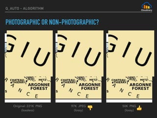 Q_AUTO - ALGORITHM
PHOTOGRAPHIC OR NON-PHOTOGRAPHIC?
Original: 221K PNG 
(lossless)
97K JPEG 
(lossy)
50K PNG 
(lossy) 👍👎
 