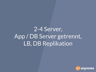 2-4 Server, 
App / DB Server getrennt, 
LB, DB Replikation 
 