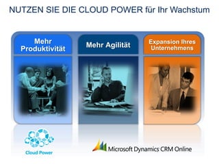 NUTZEN SIE DIE CLOUD POWER für Ihr Wachstum


     Mehr                         Expansion Ihres
                  Mehr Agilität    Unternehmens
  Produktivität
 