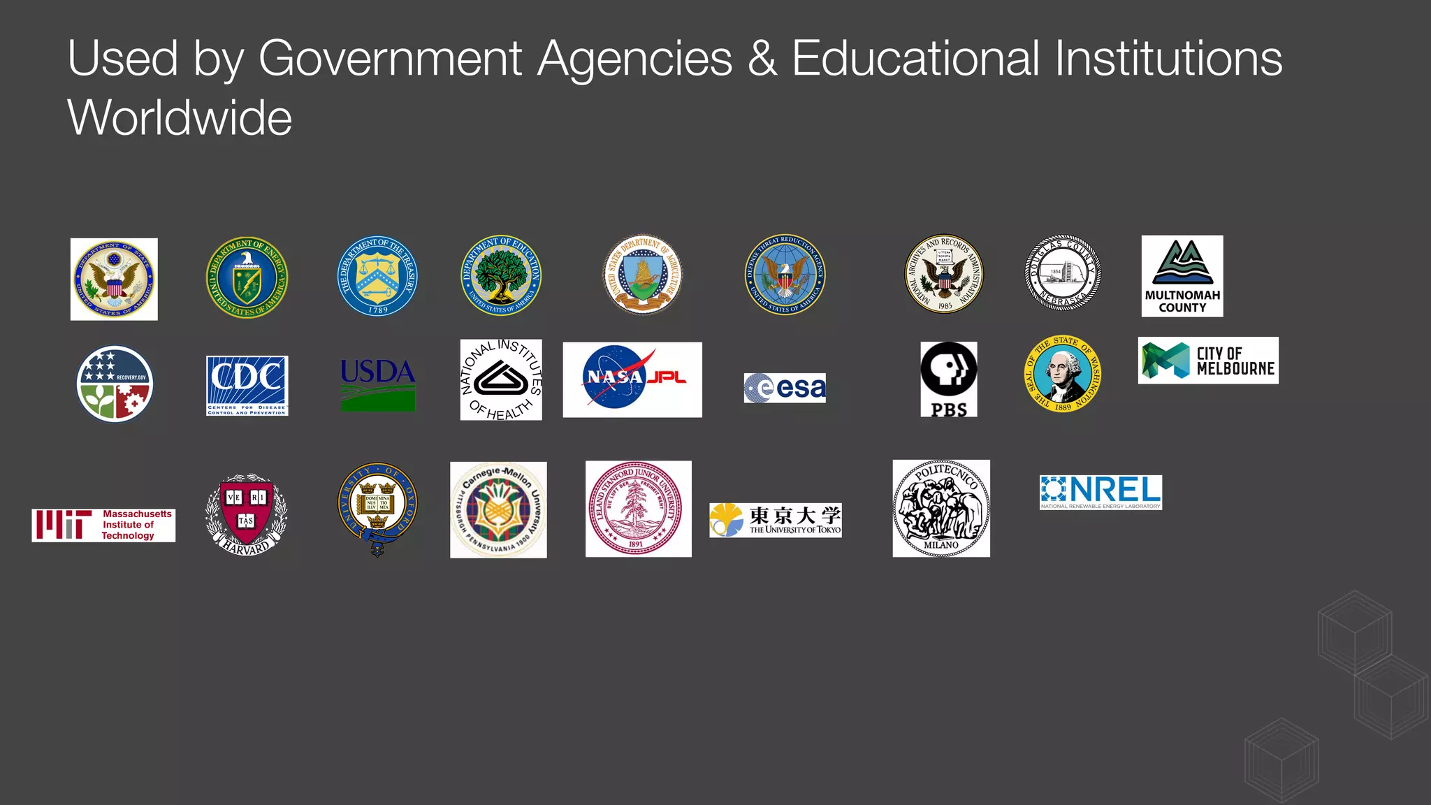 Used by Government Agencies & Educational Institutions
Worldwide"

 