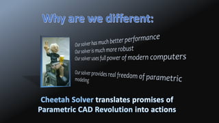 FIRST:
SECOND:
THIRD:
CAD itself
was invented
Parametric CAD
was invented
Cheetah Solver
was invented
3 of 12
 