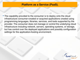 Platform as a Service (PaaS).



 The capability provided to the consumer is to deploy onto the cloud
  infrastructure consumer-created or acquired applications created using
  programming languages, libraries, services, and tools supported by the
  provider. The consumer does not manage or control the underlying cloud
  infrastructure including network, servers, operating systems, or storage,
  but has control over the deployed applications and possibly configuration
  settings for the application-hosting environment.
 