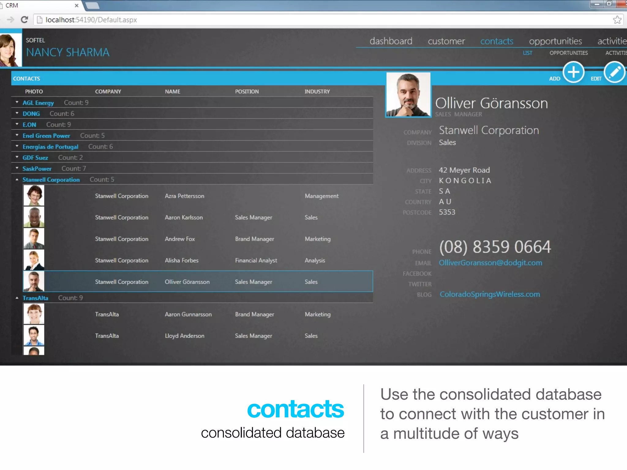 Use the consolidated database
      contacts          to connect with the customer in
consolidated database   a multitude of ways
 