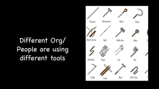 Different Org/
People are using
different tools
 