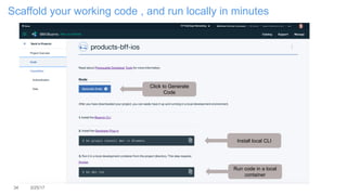 34 3/25/17
Scaffold your working code , and run locally in minutes
Click to Generate
Code
Install local CLI
Run code in a local
container
 