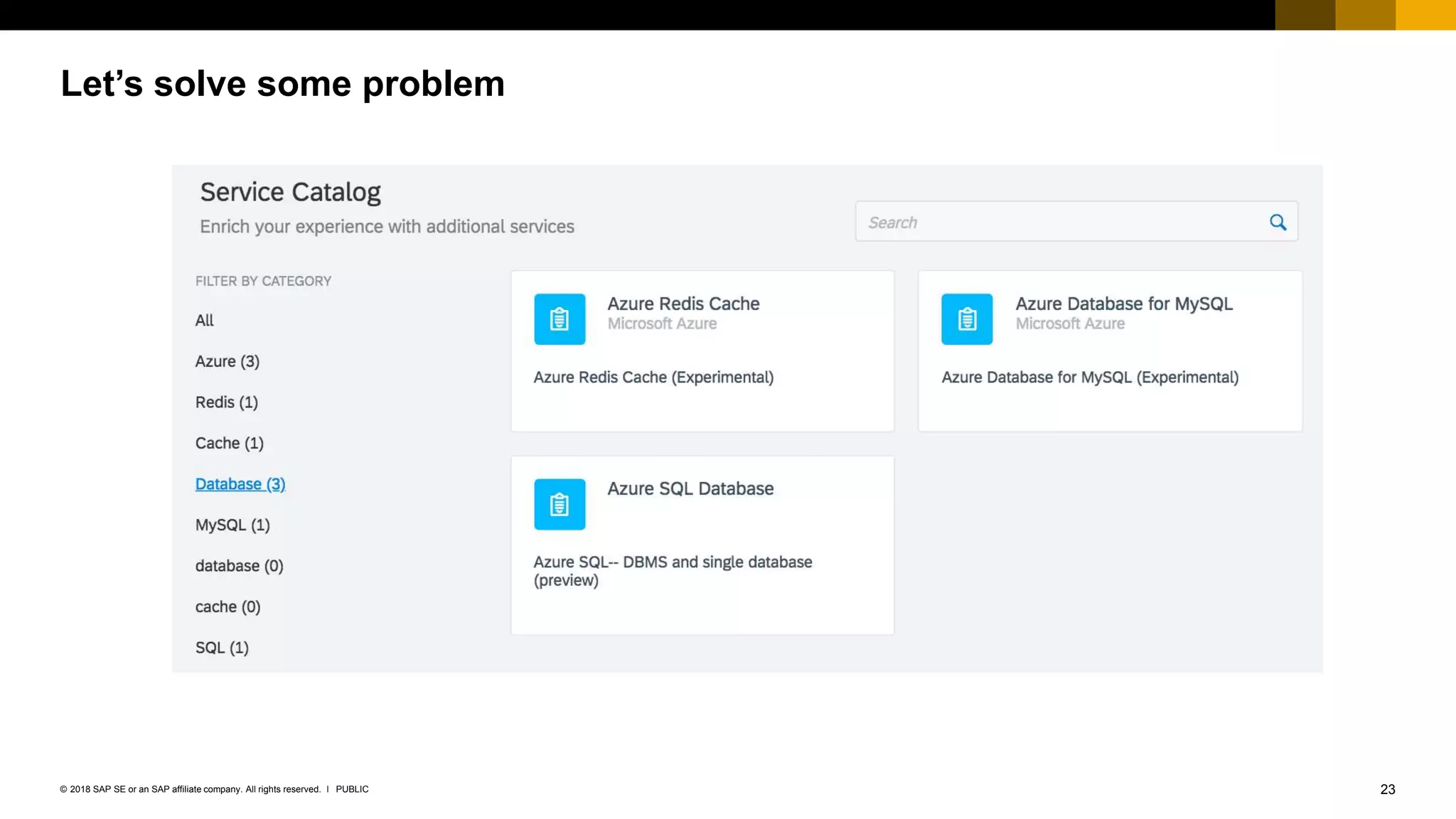 23PUBLIC© 2018 SAP SE or an SAP affiliate company. All rights reserved. ǀ
Let’s solve some problem
 