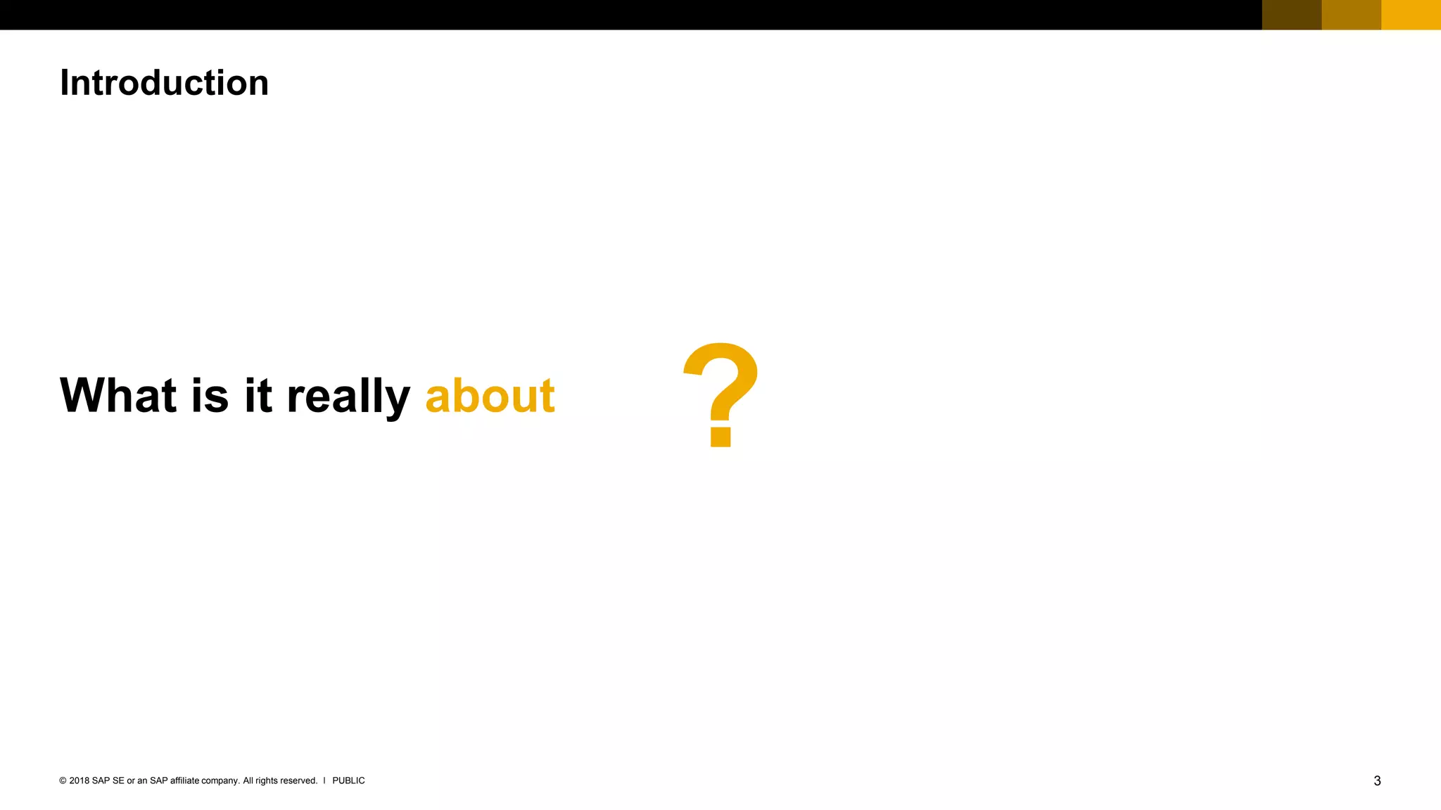 3PUBLIC© 2018 SAP SE or an SAP affiliate company. All rights reserved. ǀ
Introduction
What is it really about
?
 