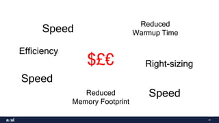 31
Efficiency
Speed
Speed
Speed
Reduced
Warmup Time
Reduced
Memory Footprint
Right-sizing
$£€
 