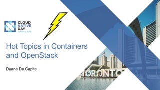 Hot Topics in Containers
and OpenStack
Duane De Capite
 