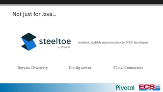 Not	just	for	Java…
Service Discovery Config server Cloud Connectors
resilient, scalable microservices to .NET developers
 