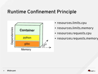31 @bibryam
Runtime Confinement Principle
● resources.limits.cpu
● resources.limits.memory
● resources.requests.cpu
● resources.requests.memory
 