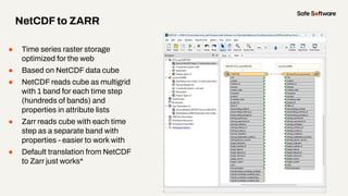 ● Time series raster storage
optimized for the web
● Based on NetCDF data cube
● NetCDF reads cube as multigrid
with 1 ban...