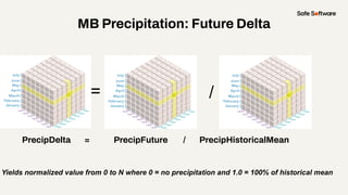 MB Precipitation: Future Delta
PrecipDelta = PrecipFuture / PrecipHistoricalMean
/
=
Yields normalized value from 0 to N w...
