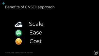 © 2023 PLANET LABS PBC ALL RIGHTS RESERVED
Beneﬁts of CNSDI approach
Scale
Ease
Cost
 