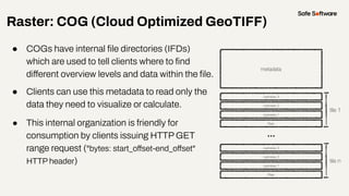 ● COGs have internal ﬁle directories (IFDs)
which are used to tell clients where to ﬁnd
different overview levels and data...