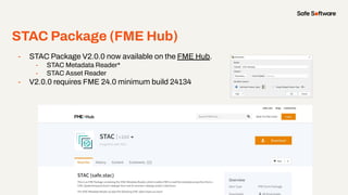 STAC Package (FME Hub)
- STAC Package V2.0.0 now available on the FME Hub.
- STAC Metadata Reader*
- STAC Asset Reader
- V...