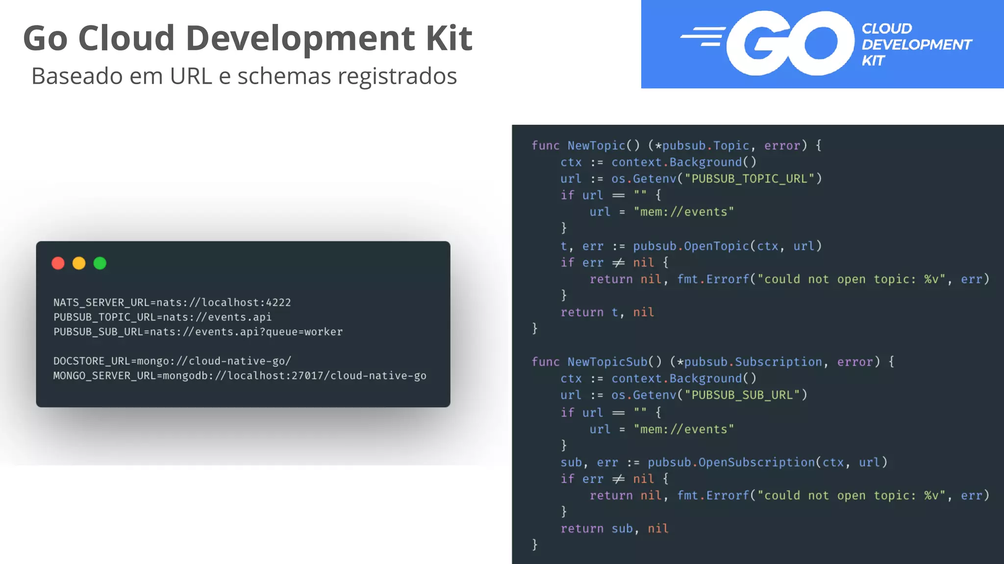 Go Cloud Development Kit
Baseado em URL e schemas registrados
 