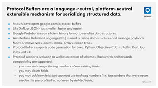Protocol Buffers are a language-neutral, platform-neutral
extensible mechanism for serializing structured data.
QAware | 1...