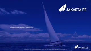 COPYRIGHT (C) 2020, ECLIPSE FOUNDATION, INC. | MADE AVAILABLE UNDER THE ECLIPSE PUBLIC LICENSE 2.0 (EPL-2.0) 43
About the Eclipse Foundation
 