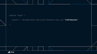 module "vpc" {
source = "git@github.com:corp/tfmodule-vpc.git ?ref=master"
}
 