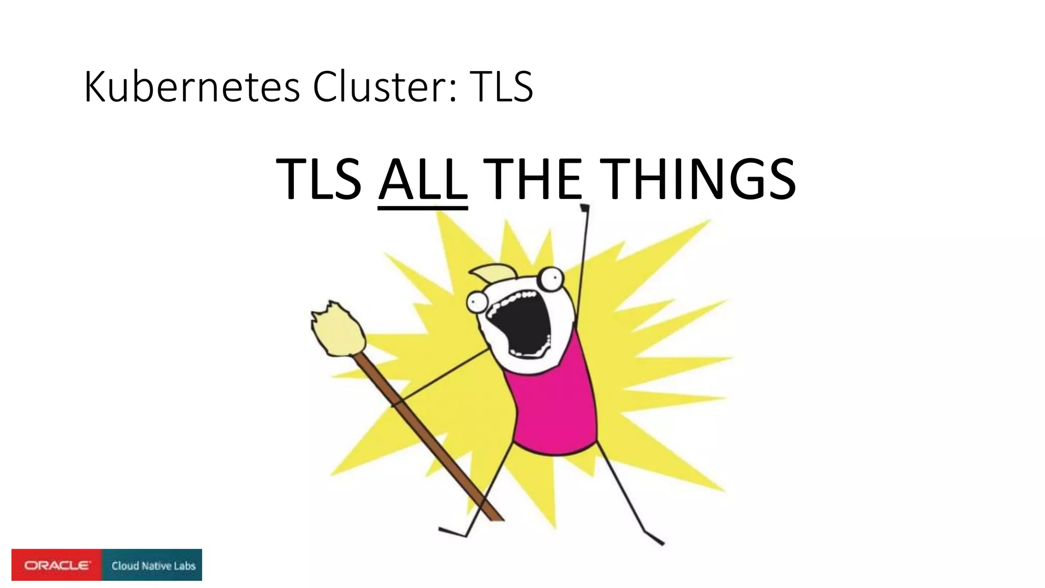 Kubernetes Cluster: TLS
TLS ALL THE THINGS
 