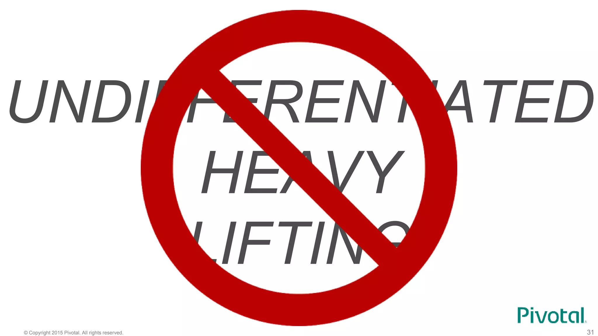 © Copyright 2015 Pivotal. All rights reserved. 31
UNDIFFERENTIATED
HEAVY
LIFTING
 