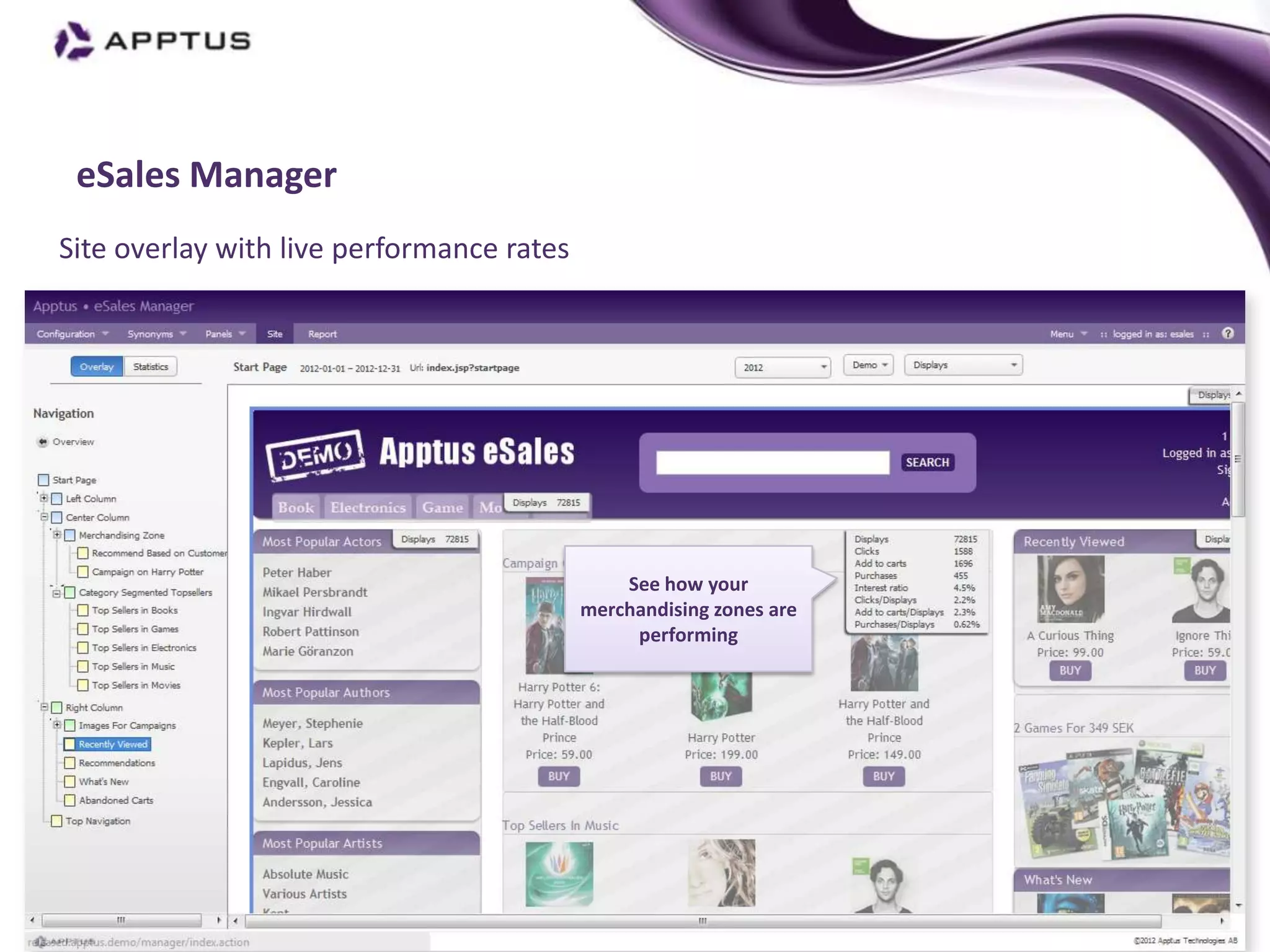 eSales Manager
Site overlay with live performance rates




                                               See how your
                                           merchandising zones are
                                                performing
 