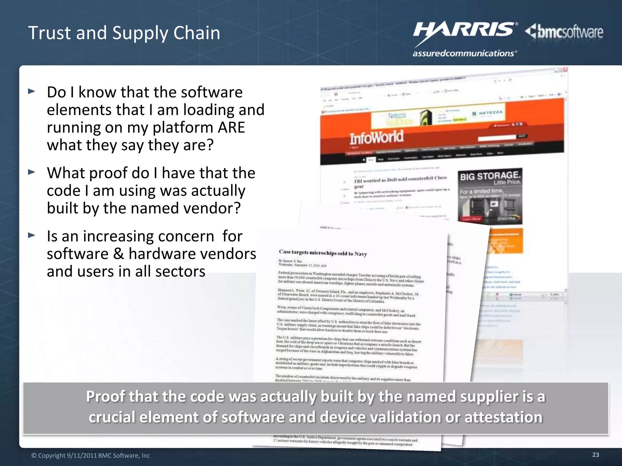 Automated event identification & remediationImplementation HighlightsGreenfield implementation, building a new business from the ground upTrust in the Cloud – From Definition to DeliveryTrust – The Industry PerspectiveHarris Perspectives on TrustImplementing TrustYou Can Trust the Cloud!