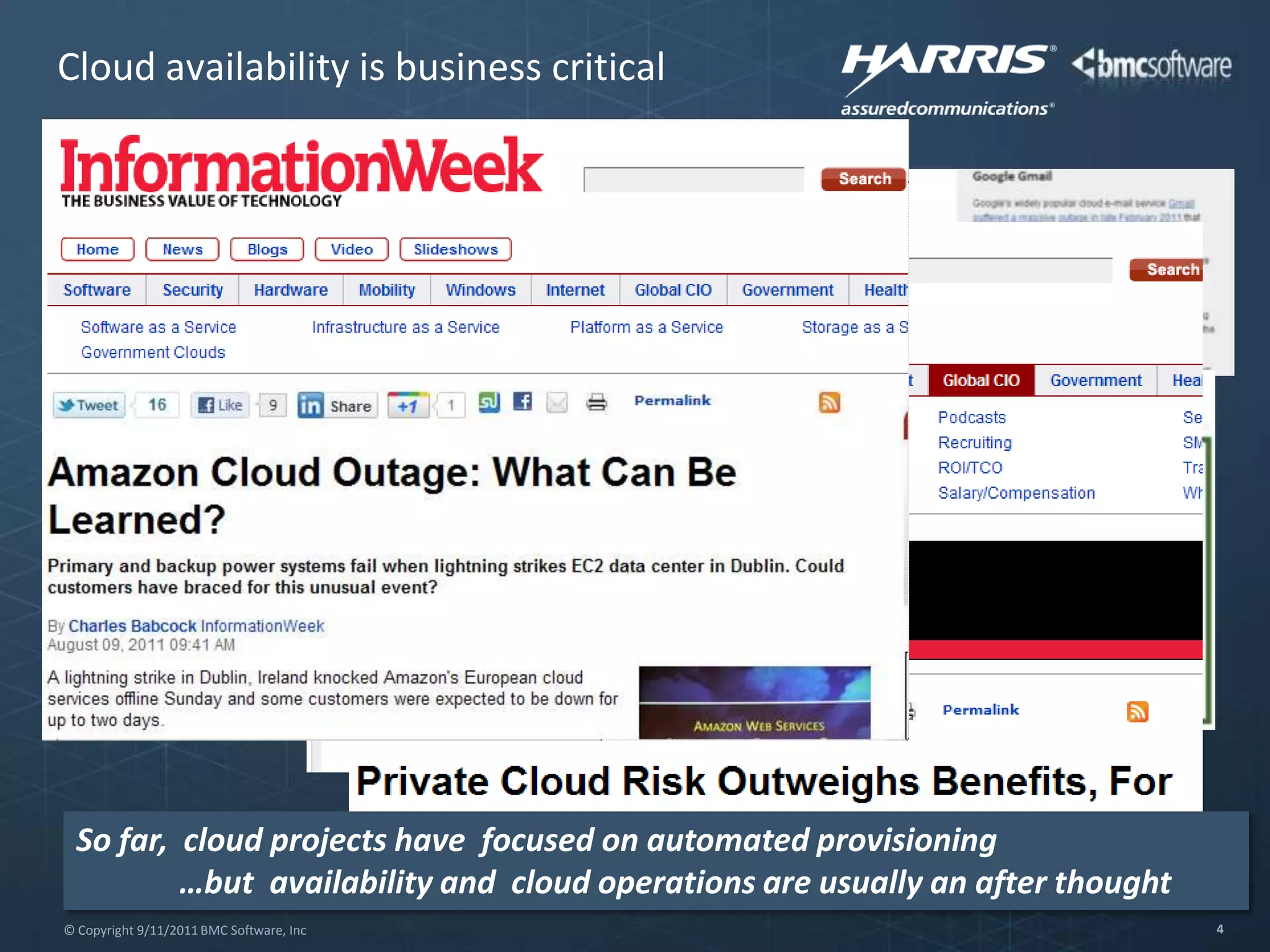 Cloud availability is business criticalSo far,  cloud projects have  focused on automated provisioning…but  availability and  cloud operations are usually an after thought
