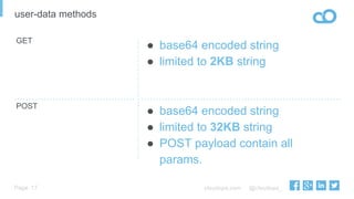 cloudops.com @cloudops_Page 17
user-data methods
GET
POST
●  base64 encoded string
●  limited to 32KB string
●  POST payload contain all
params.
●  base64 encoded string
●  limited to 2KB string
 