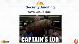 Security Auditing
AWS CloudTrail
Event Occurs
Generating API
Activity
Cloudtrail
Captures And
Records The API
Activity
 